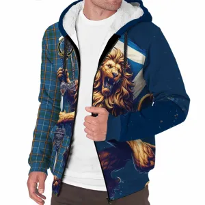 Bain Tartan Family Crest Sherpa Hoodie with Scottish Majestic Lion