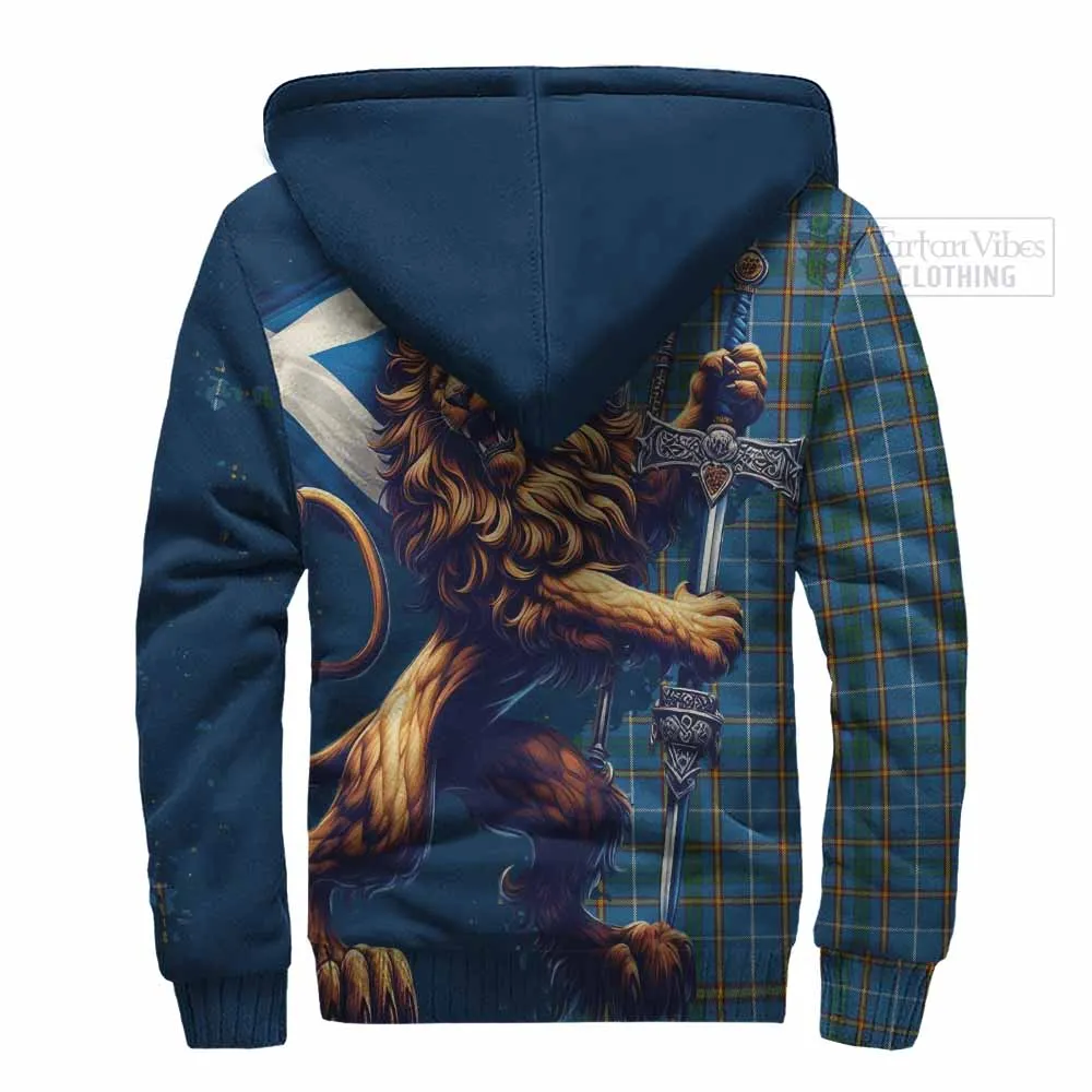 Bain Tartan Family Crest Sherpa Hoodie with Scottish Majestic Lion