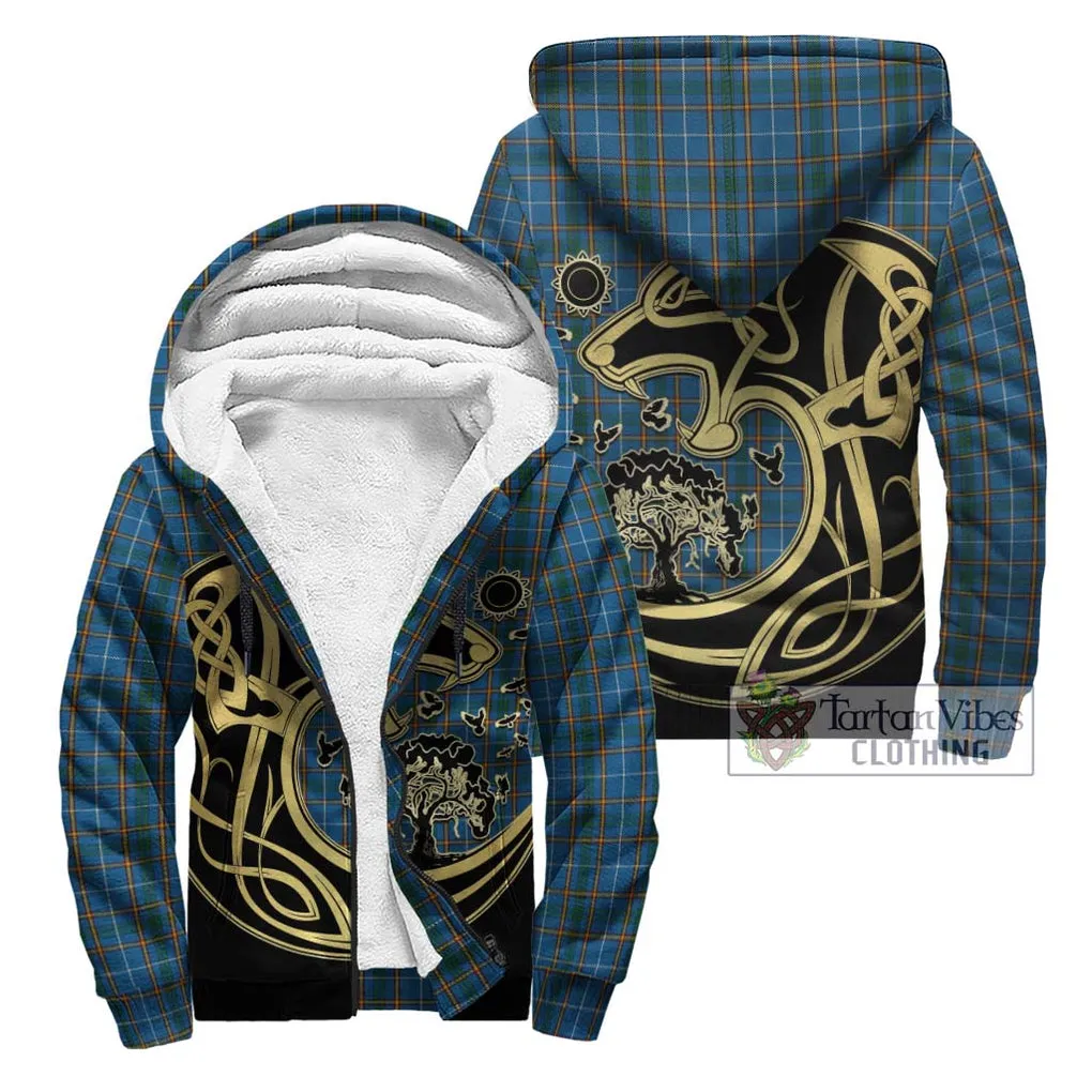 Bain Tartan Sherpa Hoodie with Family Crest Celtic Wolf Style