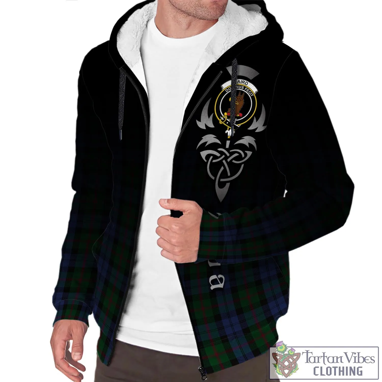 Baird Tartan Sherpa Hoodie Featuring Alba Gu Brath Family Crest Celtic Inspired