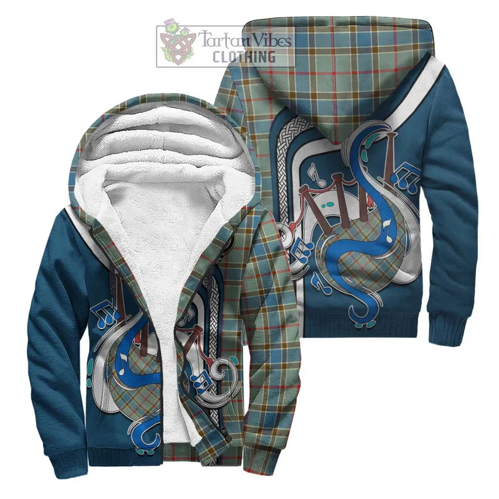 Balfour Blue Tartan Sherpa Hoodie with Epic Bagpipe Style