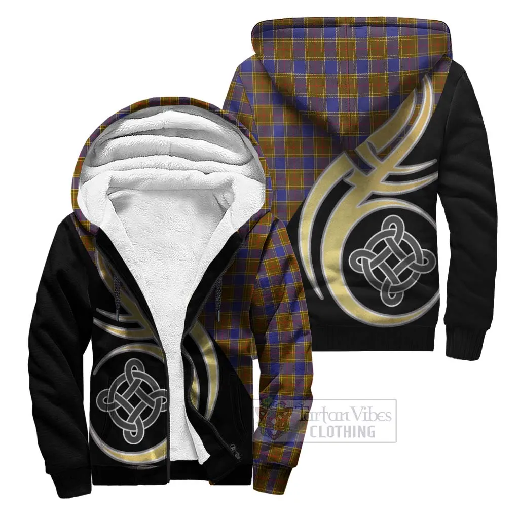 Balfour Tartan Sherpa Hoodie with Family Crest and Celtic Symbol Style