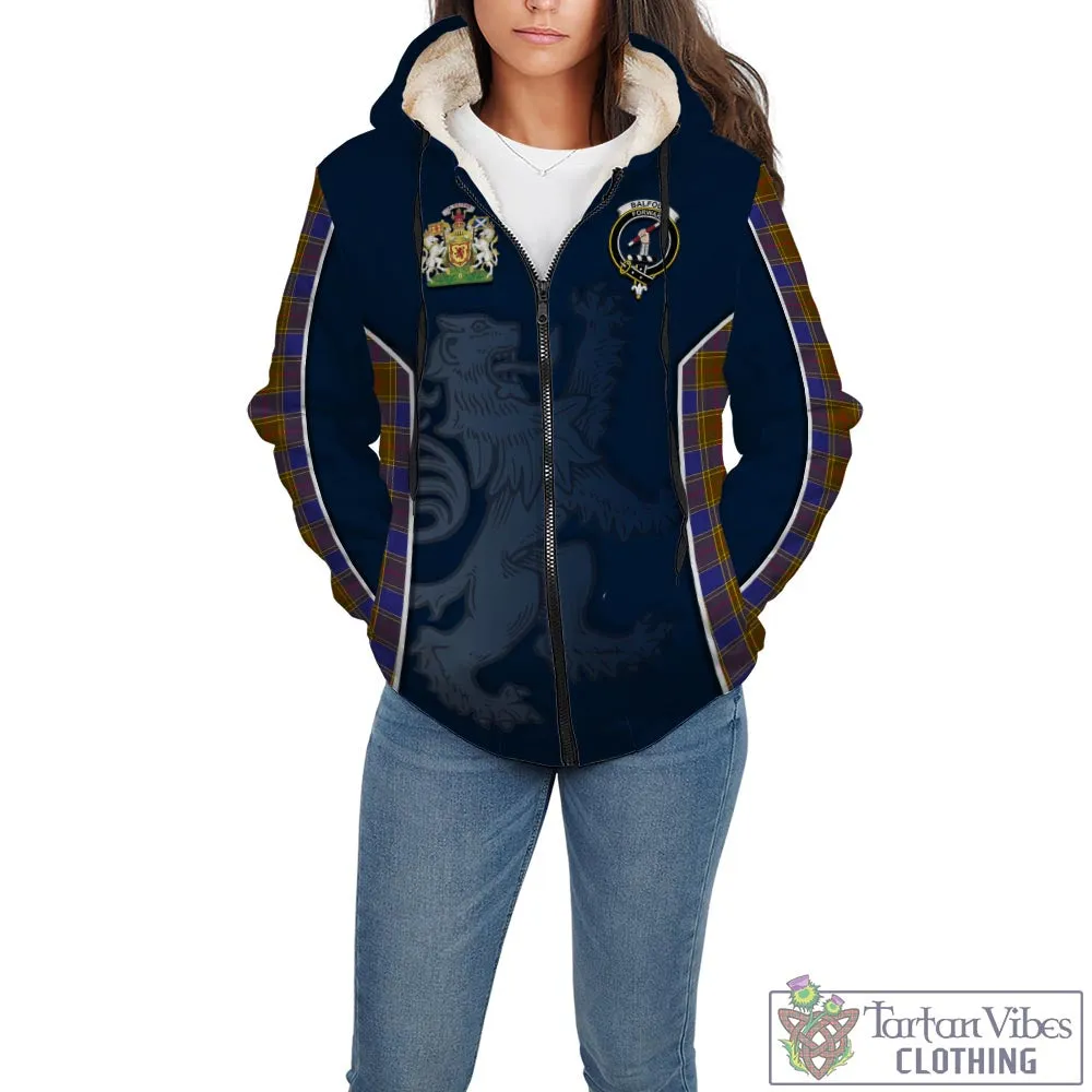 Balfour Tartan Sherpa Hoodie with Family Crest and Lion Rampant Vibes Sport Style