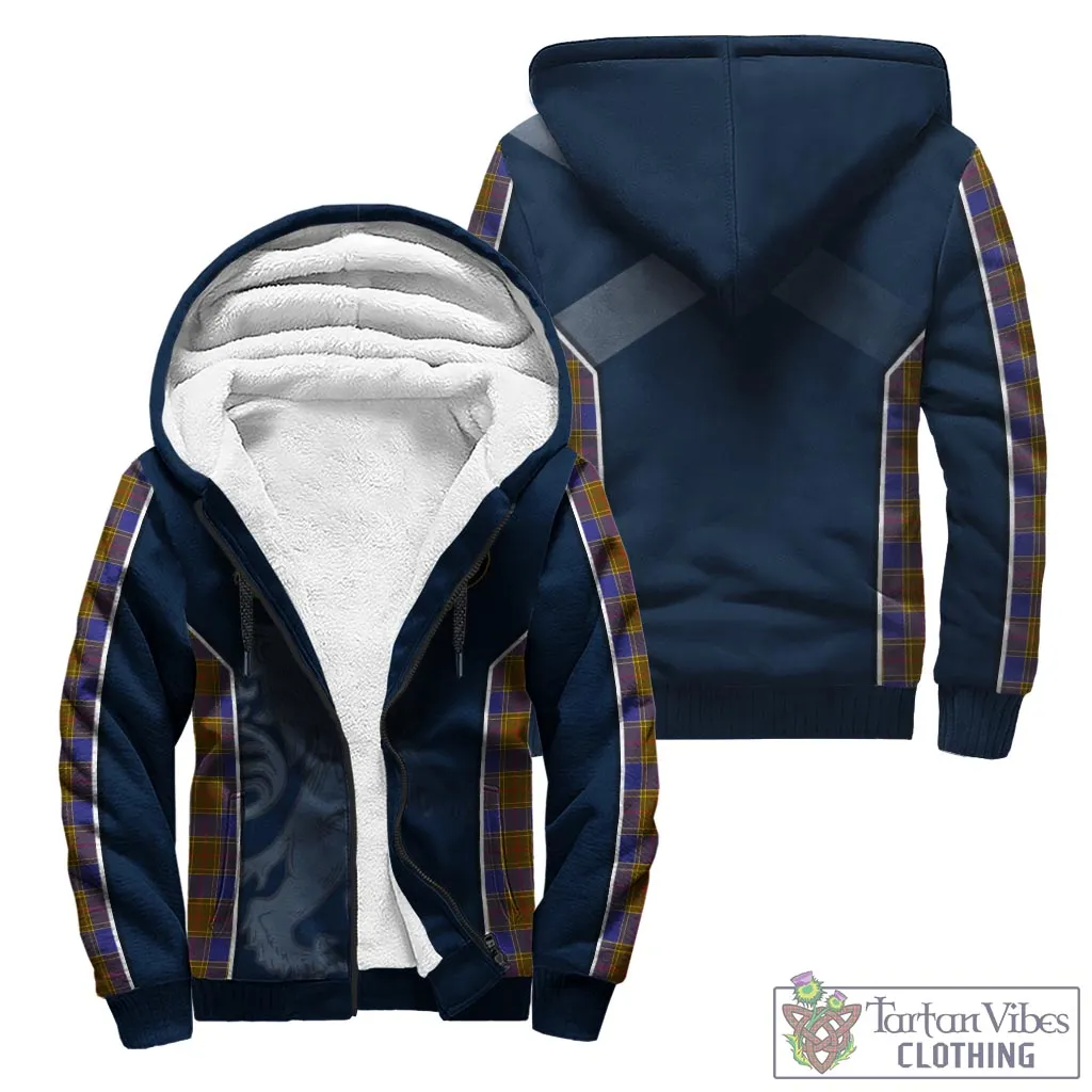 Balfour Tartan Sherpa Hoodie with Family Crest and Lion Rampant Vibes Sport Style