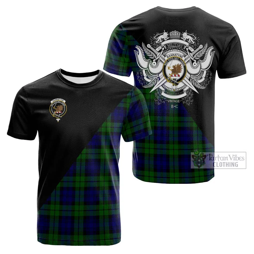 Bannatyne Tartan Cotton T-shirt with Family Crest and Military Logo Style