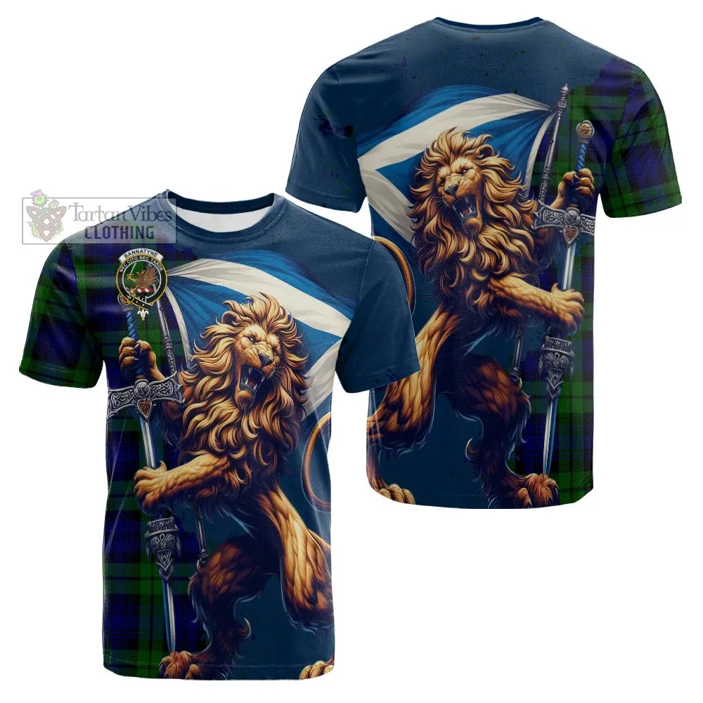 Bannatyne Tartan Family Crest Cotton T-shirt with Scottish Majestic Lion