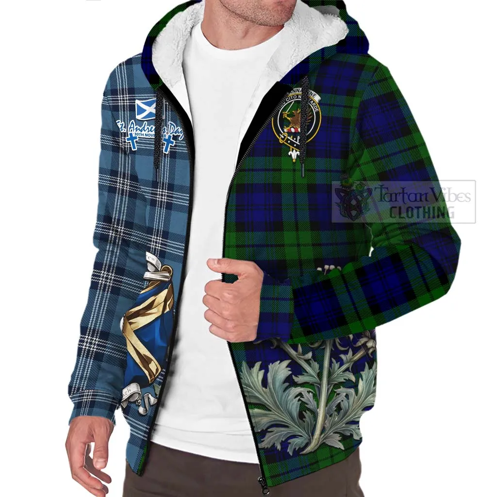 Bannatyne Tartan Sherpa Hoodie Happy St. Andrew's Day Half Tartan Style