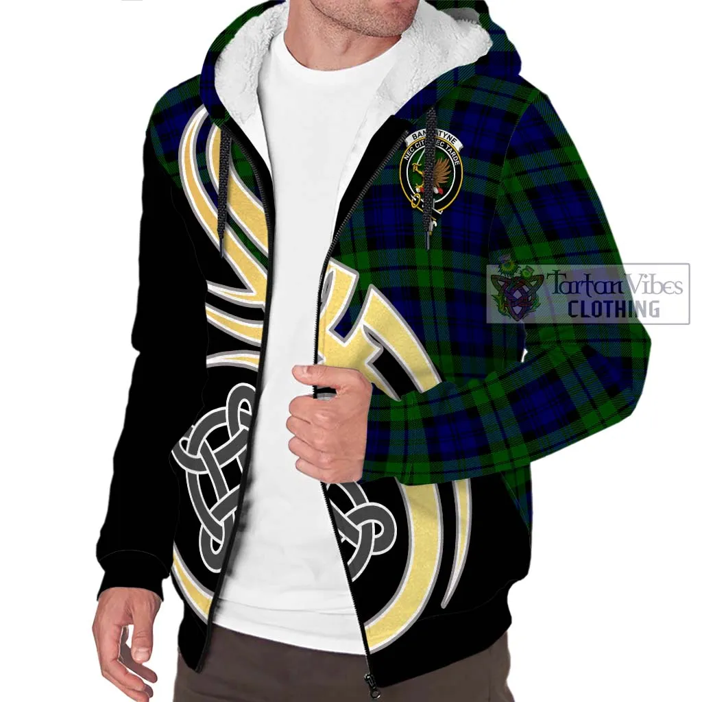 Bannatyne Tartan Sherpa Hoodie with Family Crest and Celtic Symbol Style