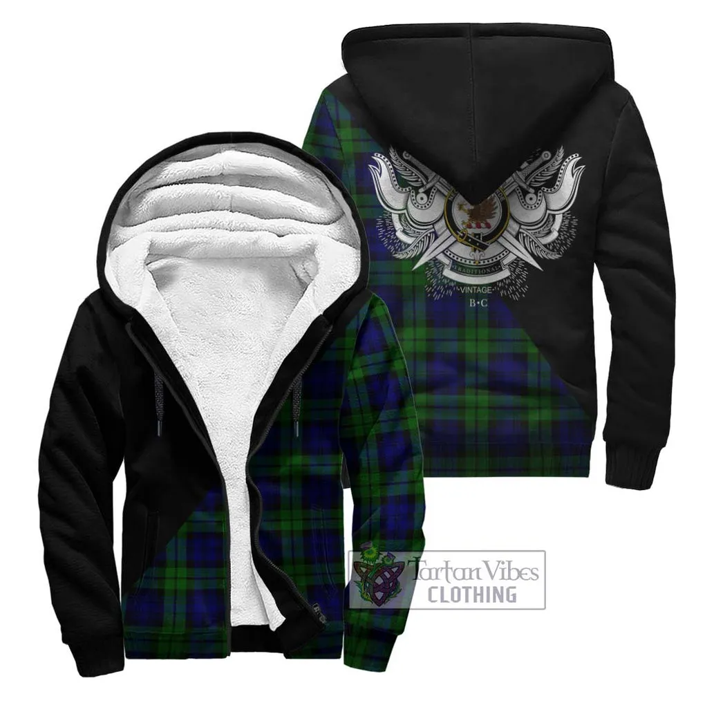 Bannatyne Tartan Sherpa Hoodie with Family Crest and Military Logo Style