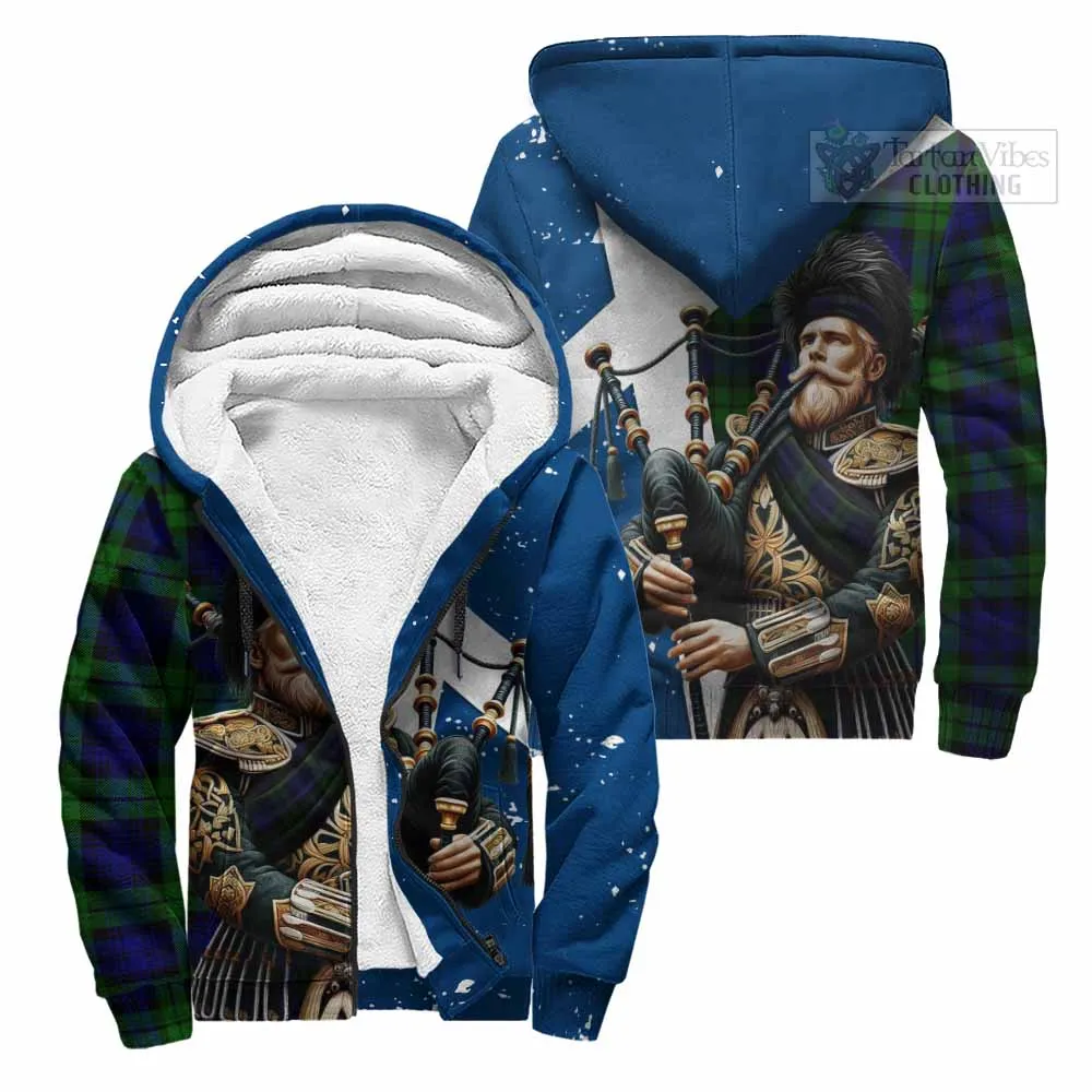 Bannatyne Tartan Sherpa Hoodie with Family Crest Scottish Bagpiper Vibes