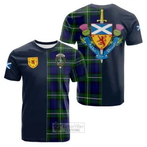 Bannerman Tartan Cotton T-shirt Alba with Scottish Lion Royal Arm Half Style