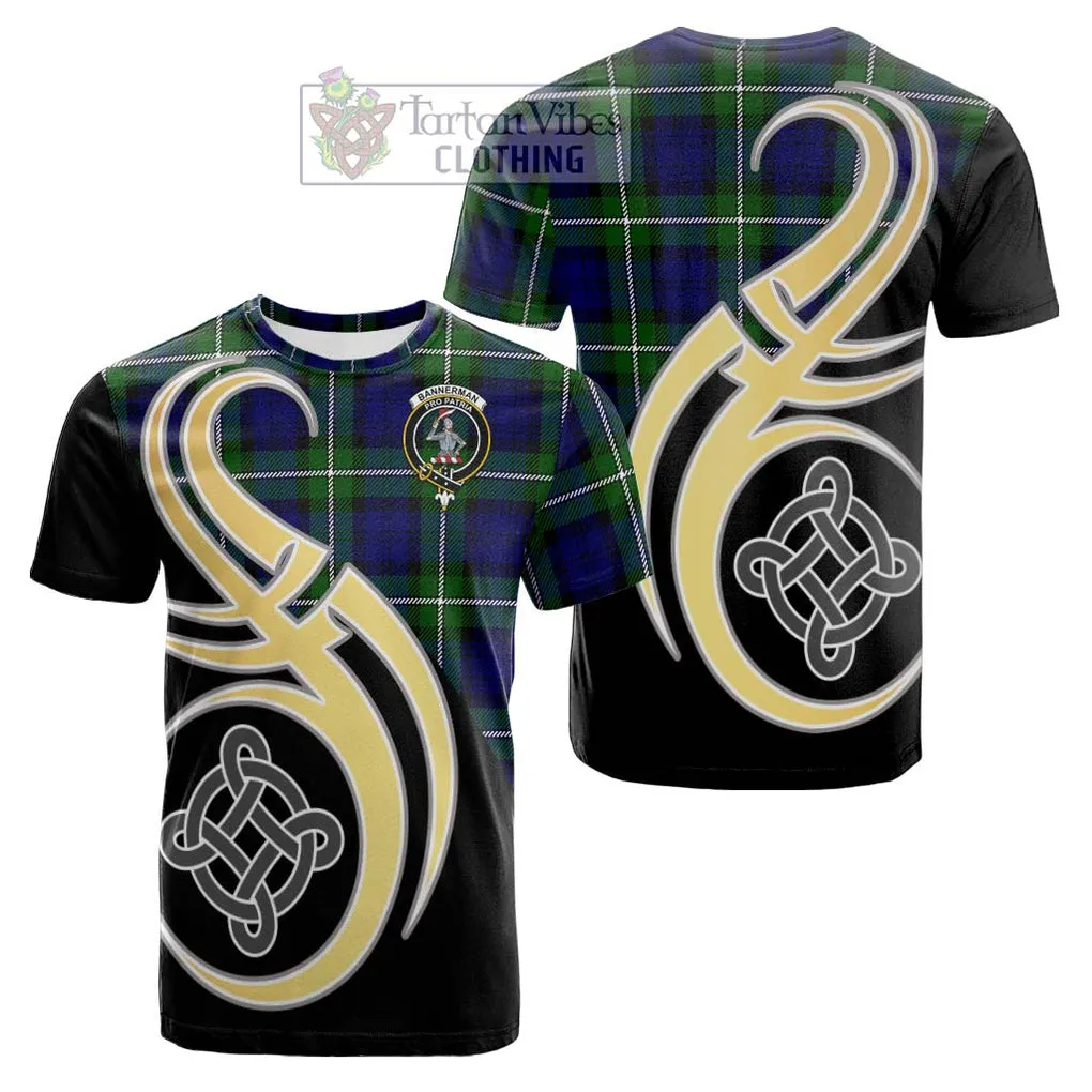 Bannerman Tartan Cotton T-shirt with Family Crest and Celtic Symbol Style