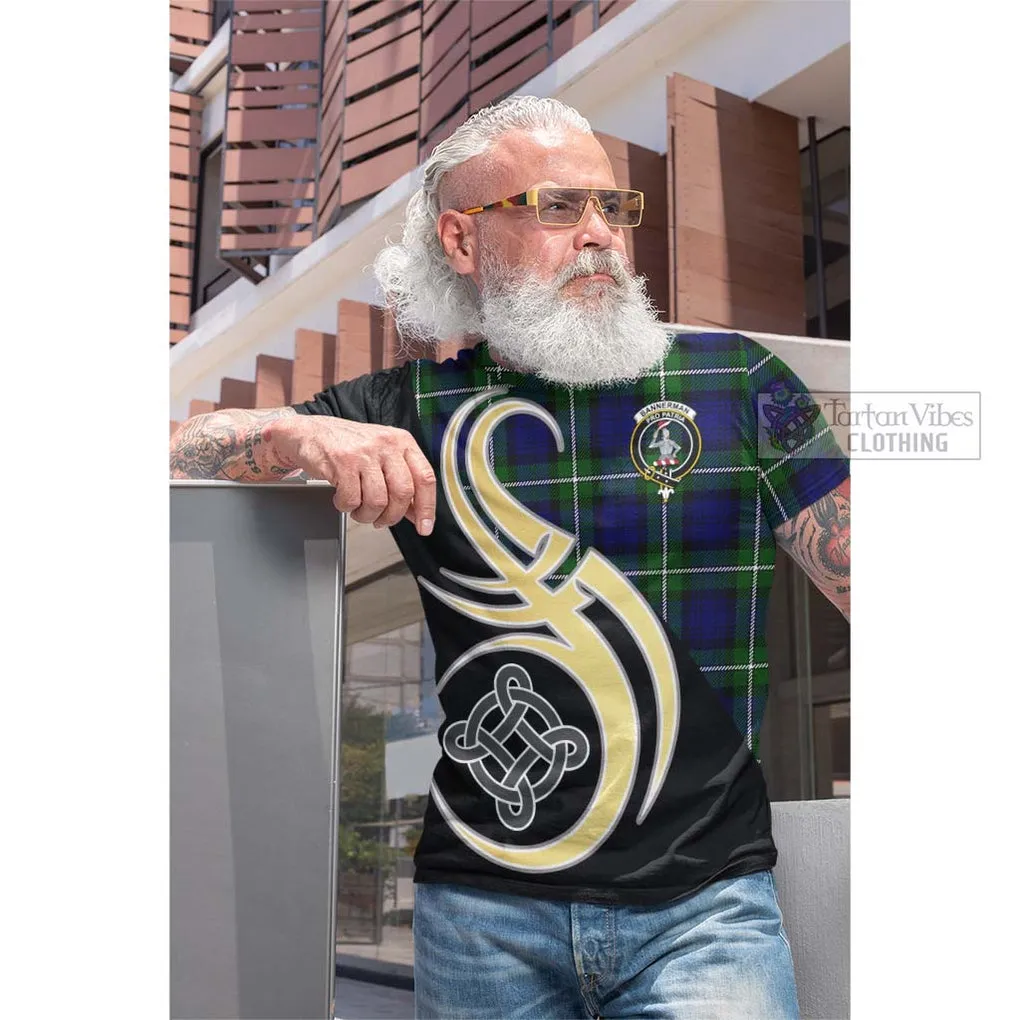 Bannerman Tartan Cotton T-shirt with Family Crest and Celtic Symbol Style