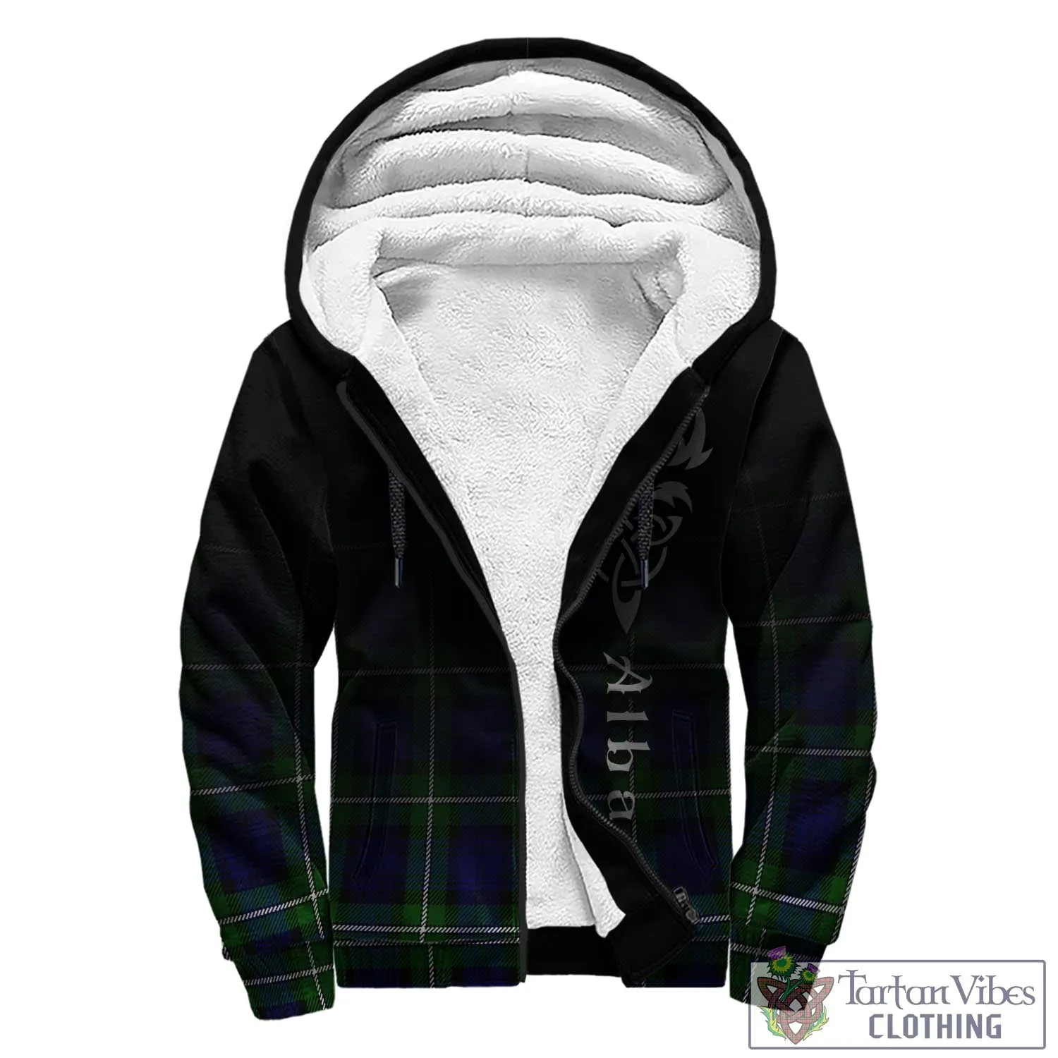 Bannerman Tartan Sherpa Hoodie Featuring Alba Gu Brath Family Crest Celtic Inspired