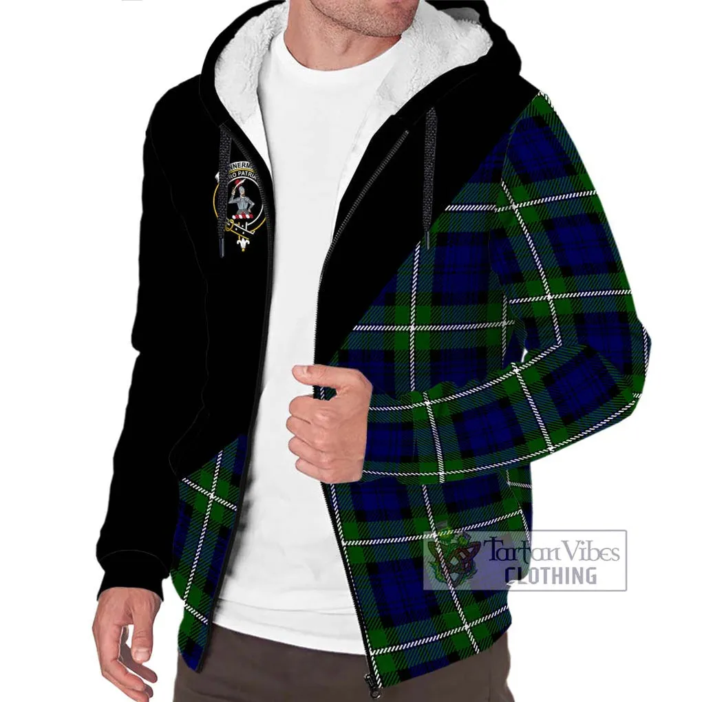 Bannerman Tartan Sherpa Hoodie with Family Crest and Military Logo Style