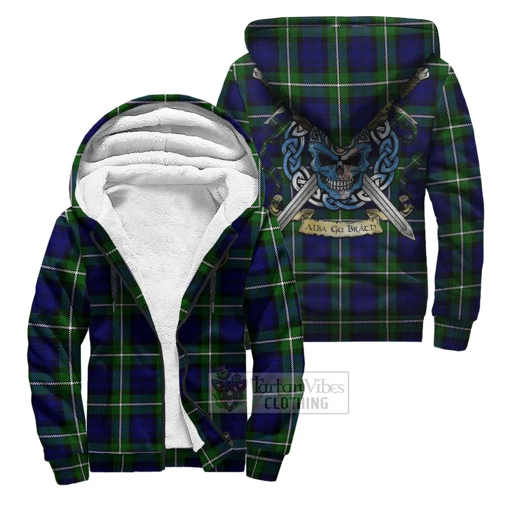 Bannerman Tartan Sherpa Hoodie with Family Crest Celtic Skull Style