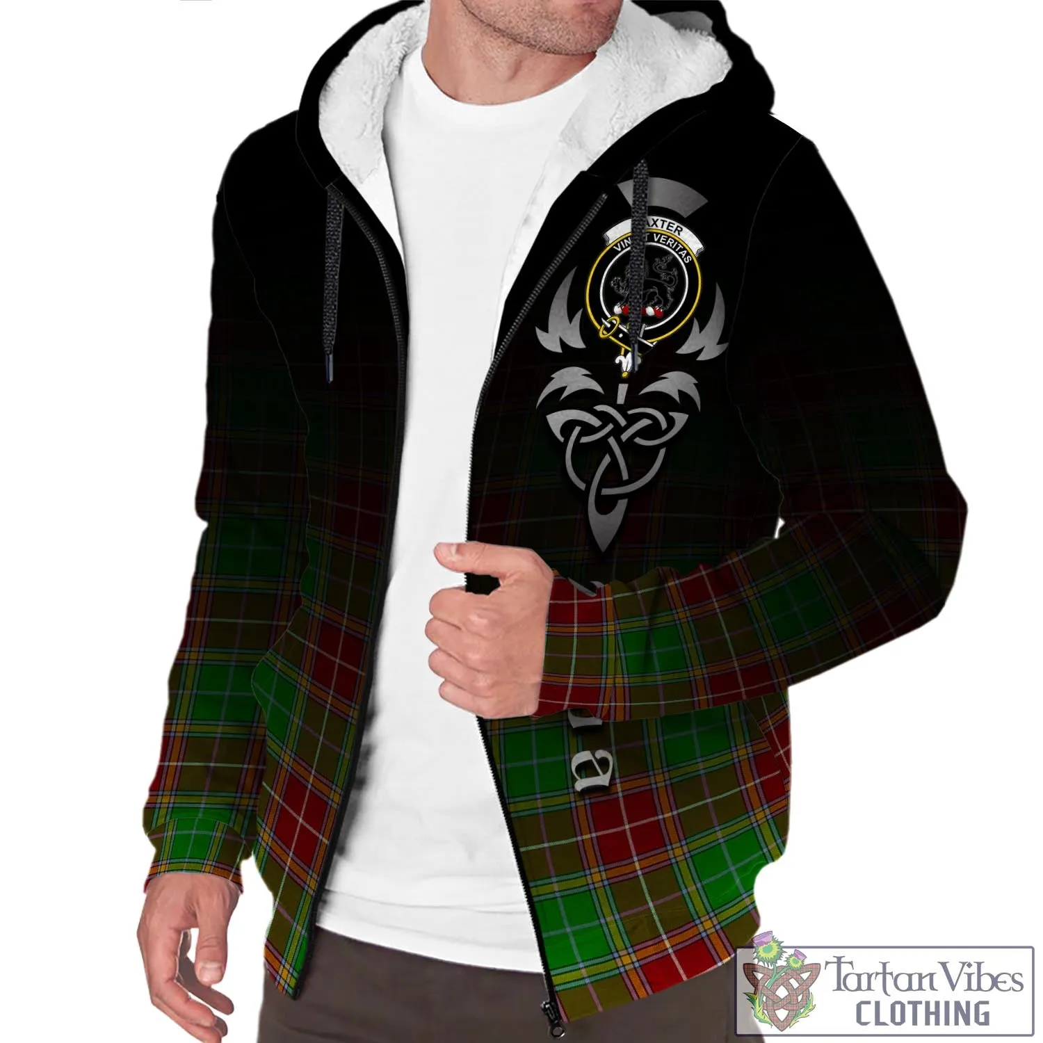 Baxter Modern Tartan Sherpa Hoodie Featuring Alba Gu Brath Family Crest Celtic Inspired