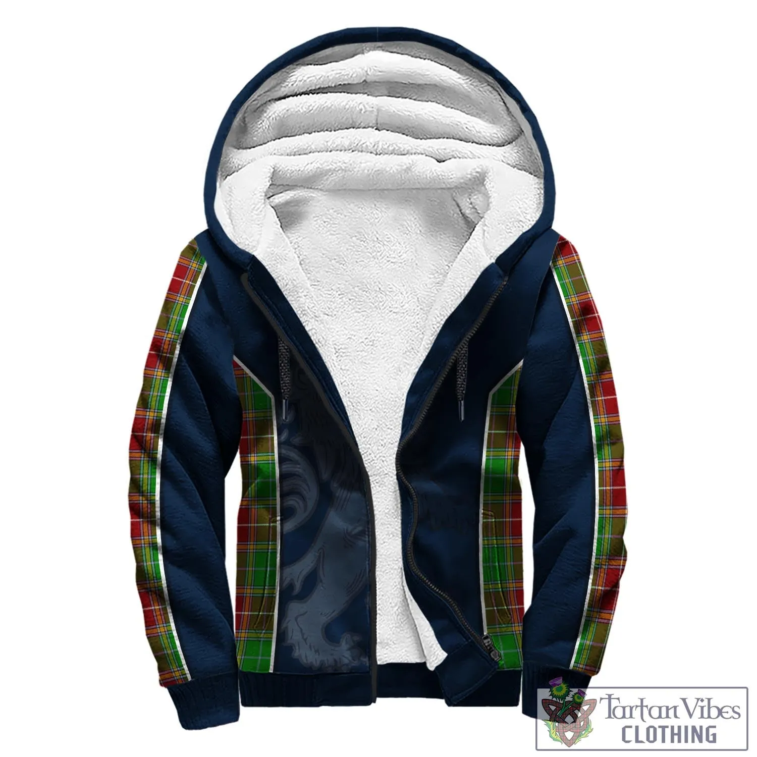 Baxter Modern Tartan Sherpa Hoodie with Family Crest and Lion Rampant Vibes Sport Style