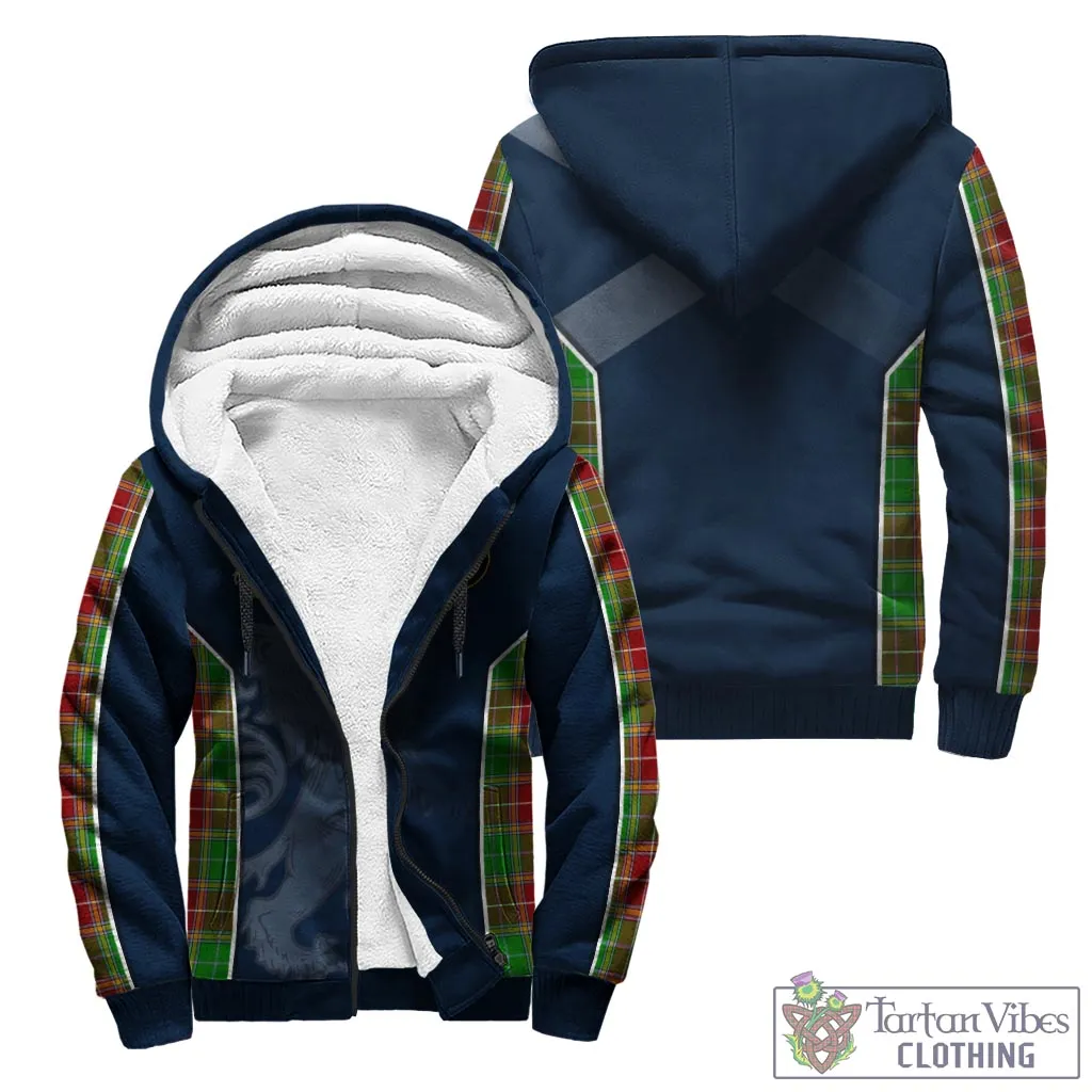 Baxter Modern Tartan Sherpa Hoodie with Family Crest and Lion Rampant Vibes Sport Style