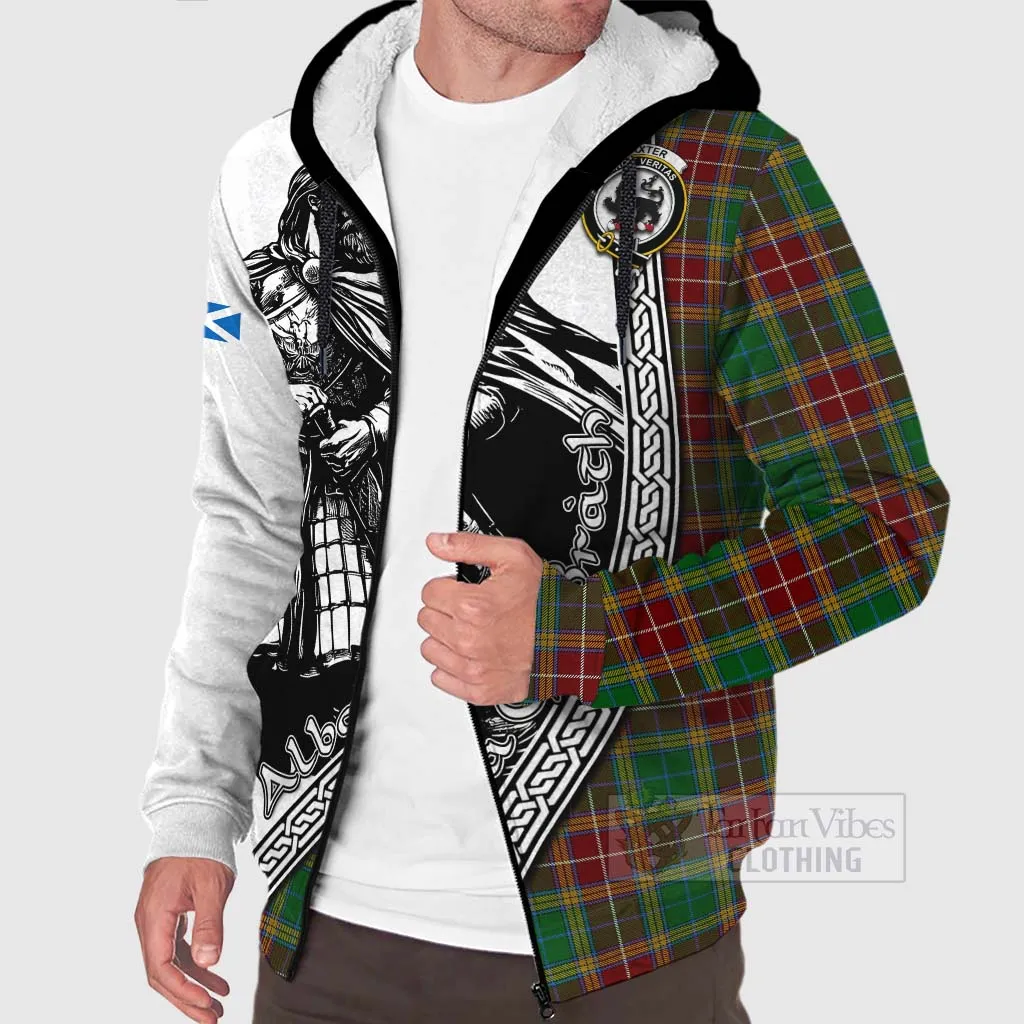 Baxter Tartan Clan Crest Sherpa Hoodie with Highlander Warrior Celtic Style