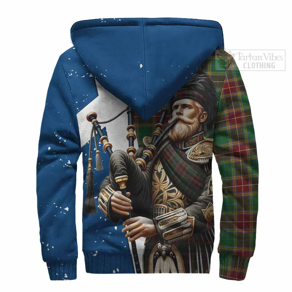 Baxter Tartan Sherpa Hoodie with Family Crest Scottish Bagpiper Vibes