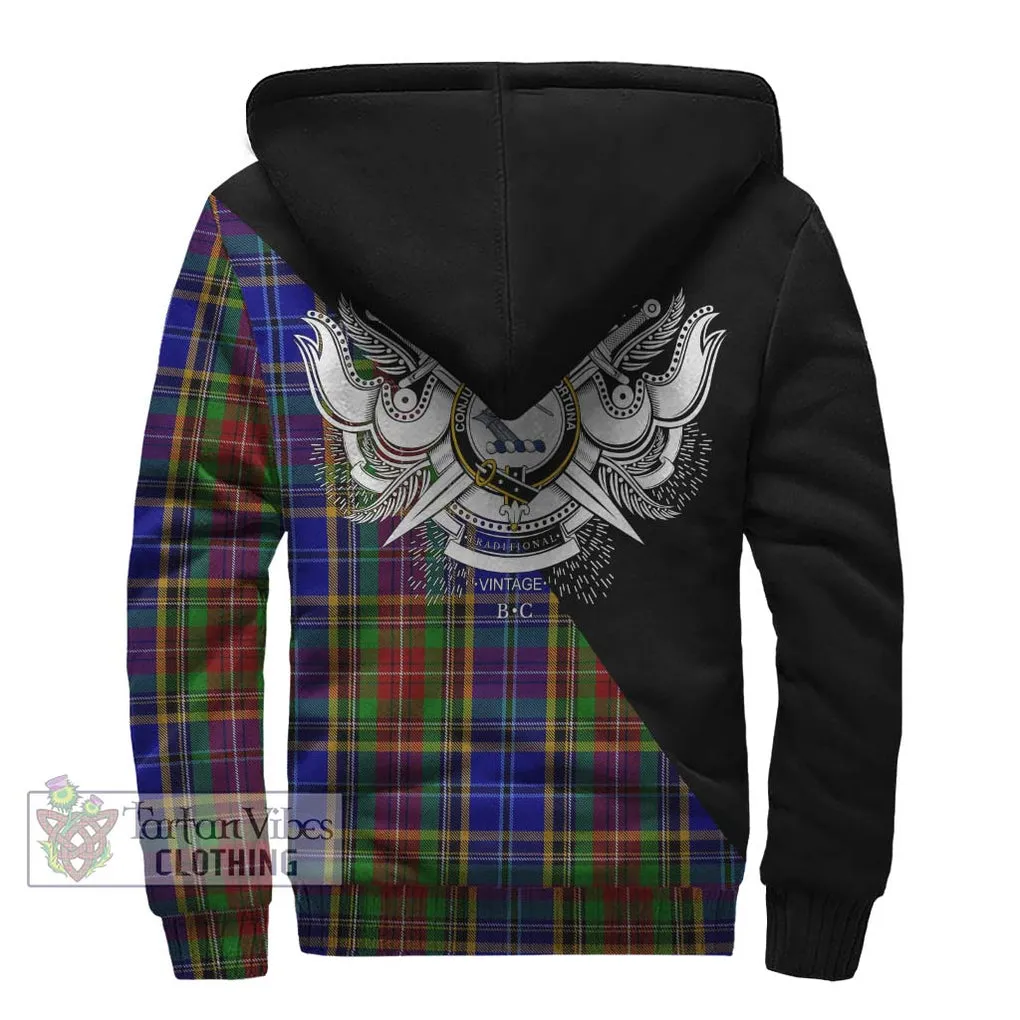 Beattie Tartan Sherpa Hoodie with Family Crest and Military Logo Style