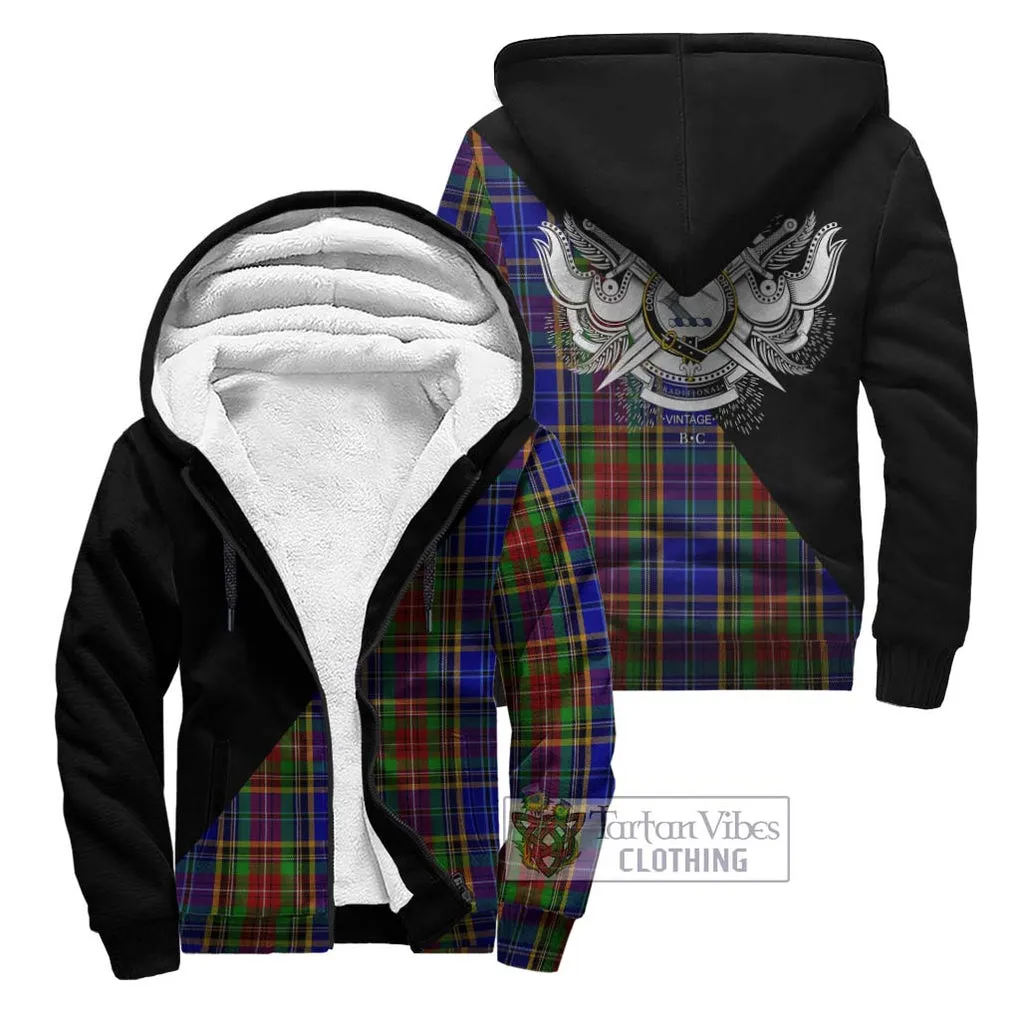 Beattie Tartan Sherpa Hoodie with Family Crest and Military Logo Style