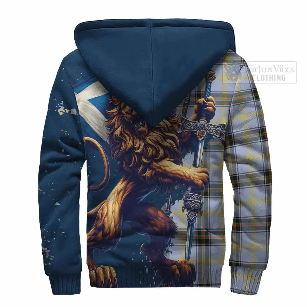 Bell Tartan Family Crest Sherpa Hoodie with Scottish Majestic Lion