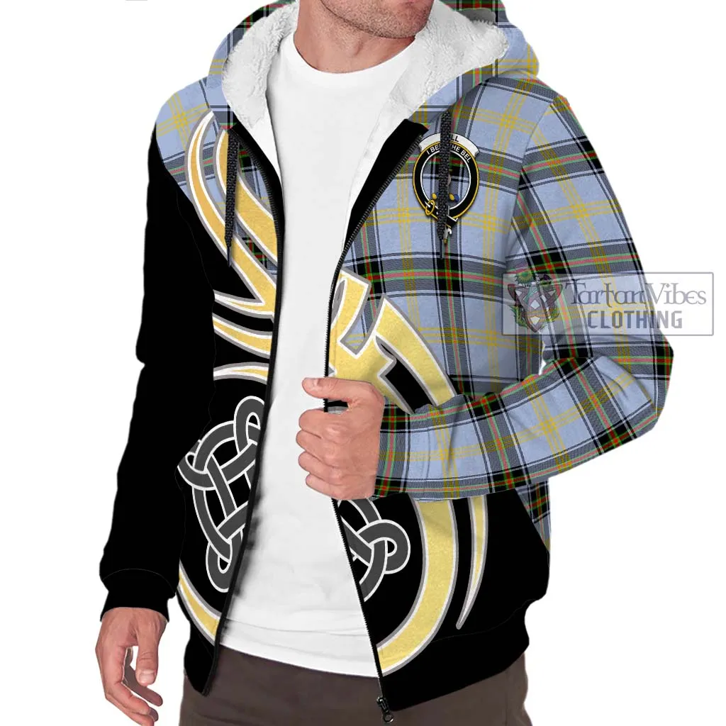 Bell Tartan Sherpa Hoodie with Family Crest and Celtic Symbol Style