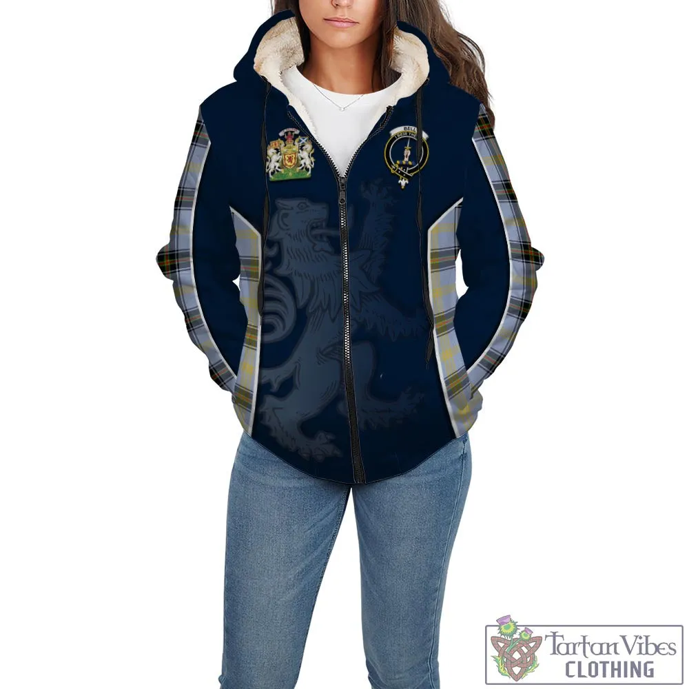 Bell Tartan Sherpa Hoodie with Family Crest and Lion Rampant Vibes Sport Style