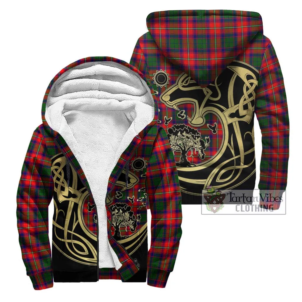 Belsches Tartan Sherpa Hoodie with Family Crest Celtic Wolf Style