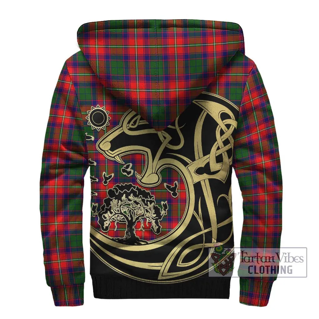 Belsches Tartan Sherpa Hoodie with Family Crest Celtic Wolf Style