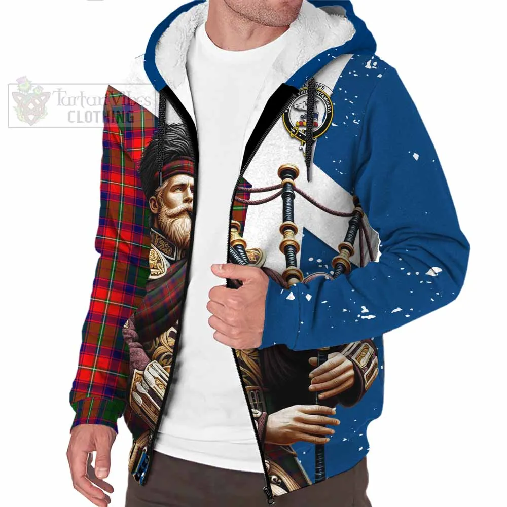 Belshes (Belsches) Tartan Sherpa Hoodie with Family Crest Scottish Bagpiper Vibes