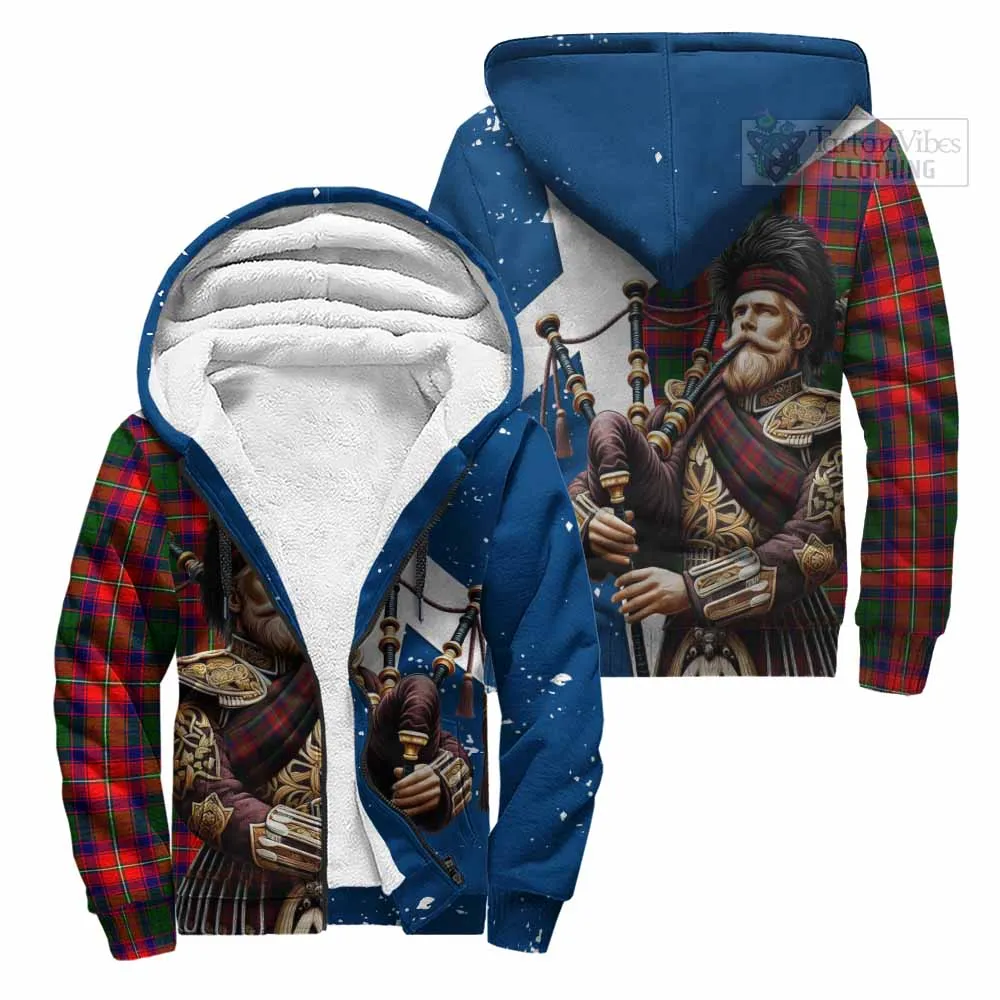 Belshes (Belsches) Tartan Sherpa Hoodie with Family Crest Scottish Bagpiper Vibes