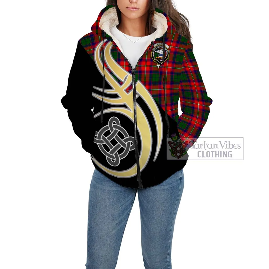 Belshes Tartan Sherpa Hoodie with Family Crest and Celtic Symbol Style