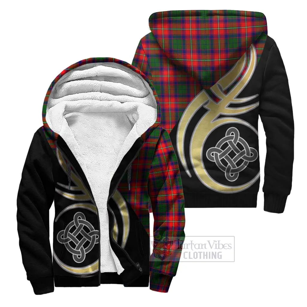 Belshes Tartan Sherpa Hoodie with Family Crest and Celtic Symbol Style