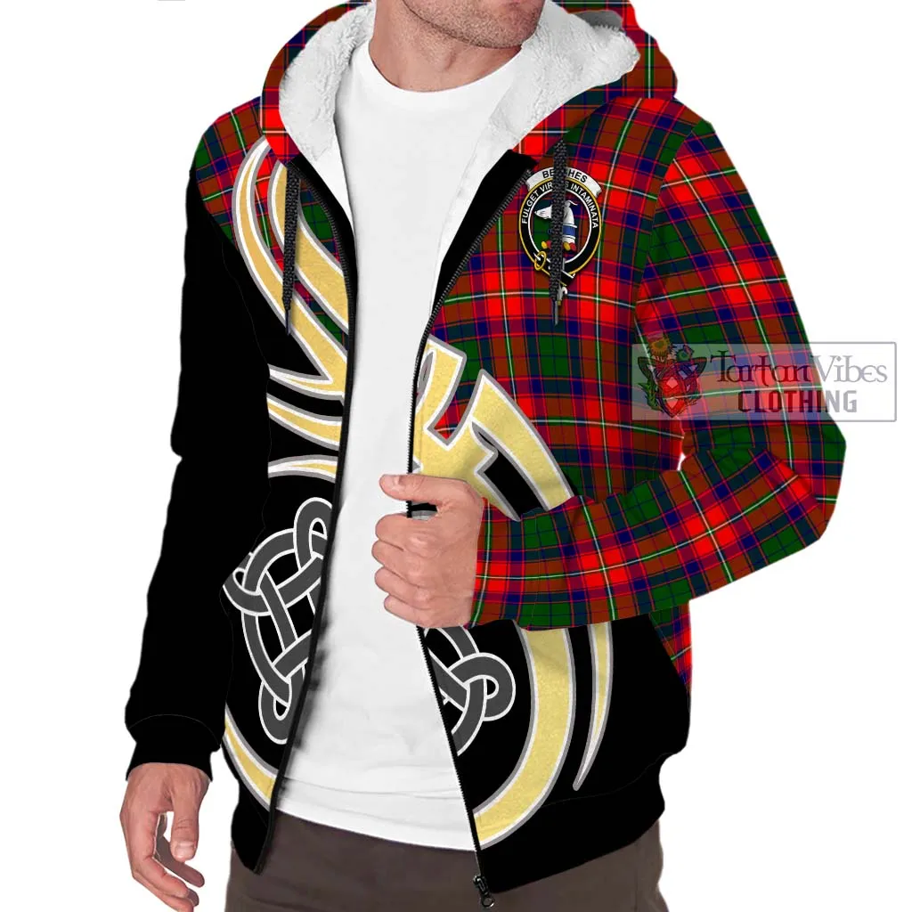 Belshes Tartan Sherpa Hoodie with Family Crest and Celtic Symbol Style