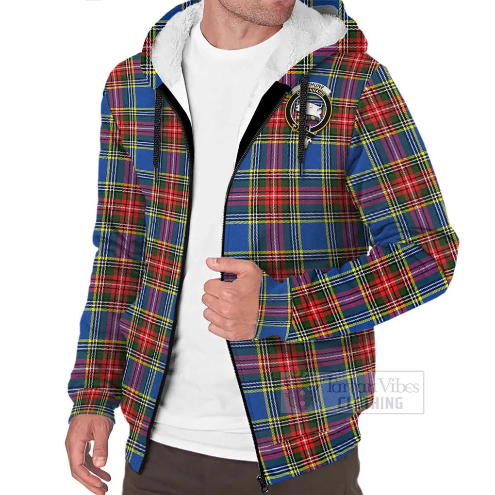 Bethune Tartan Sherpa Hoodie with Family Crest Celtic Skull Style