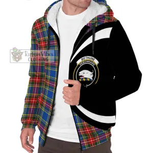 Bethune Tartan Sherpa Hoodie with Family Crest Circle Style