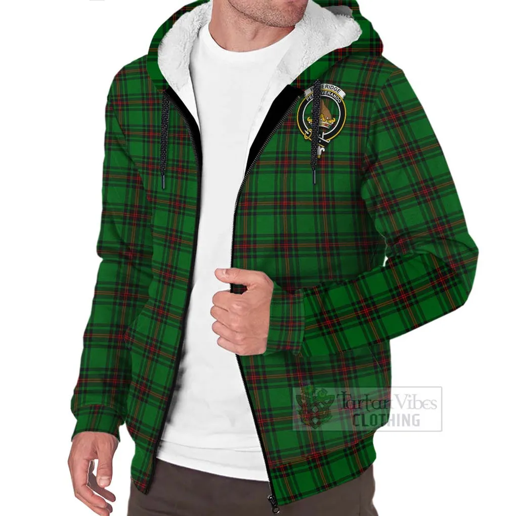 Beveridge Tartan Sherpa Hoodie with Family Crest and Bearded Skull Holding Bottles of Whiskey