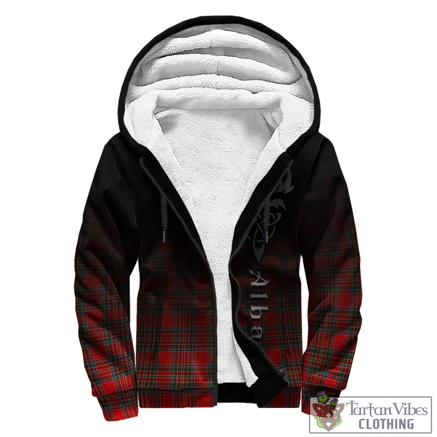 Binning Tartan Sherpa Hoodie Featuring Alba Gu Brath Family Crest Celtic Inspired