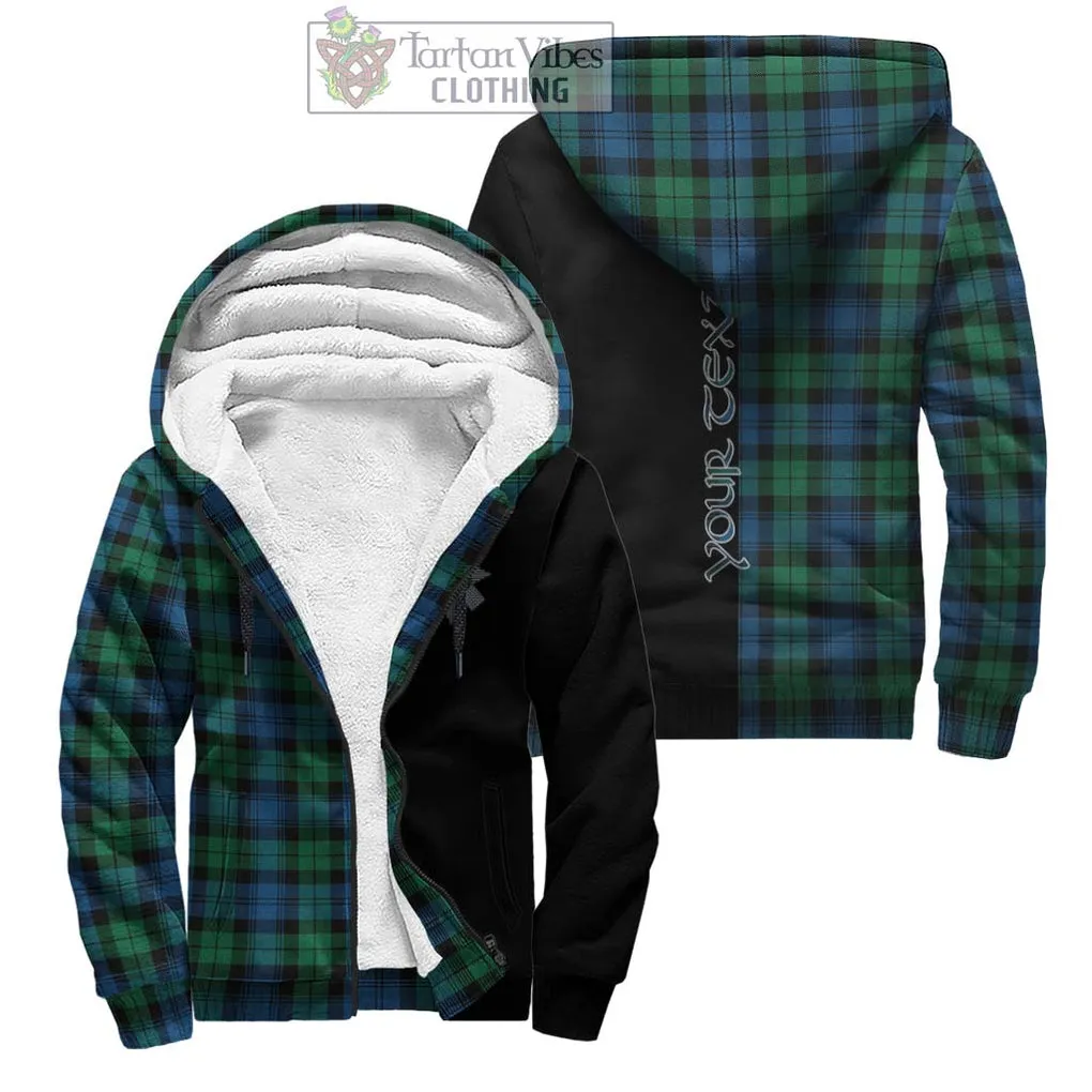 Black Watch Ancient Tartan Sherpa Hoodie with Family Crest and Half Of Me Style