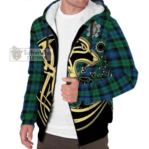 Black Watch Ancient Tartan Sherpa Hoodie with Family Crest Celtic Wolf Style