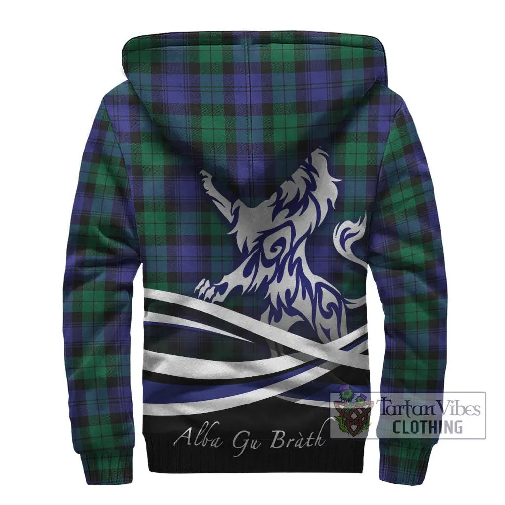 Black Watch Modern Tartan Sherpa Hoodie with Alba Gu Brath Regal Lion Emblem