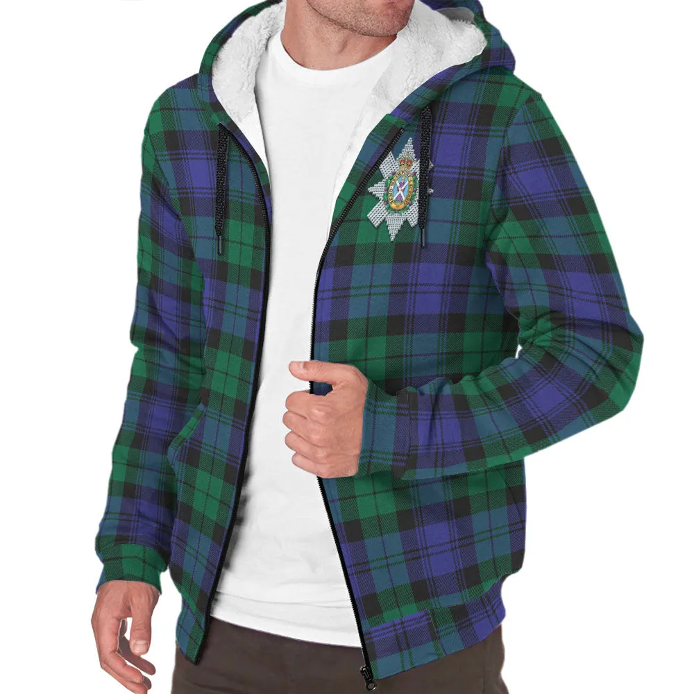 Black Watch Modern Tartan Sherpa Hoodie with Family Crest