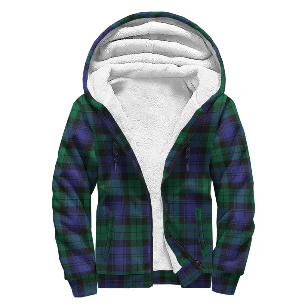 Black Watch Modern Tartan Sherpa Hoodie with Family Crest