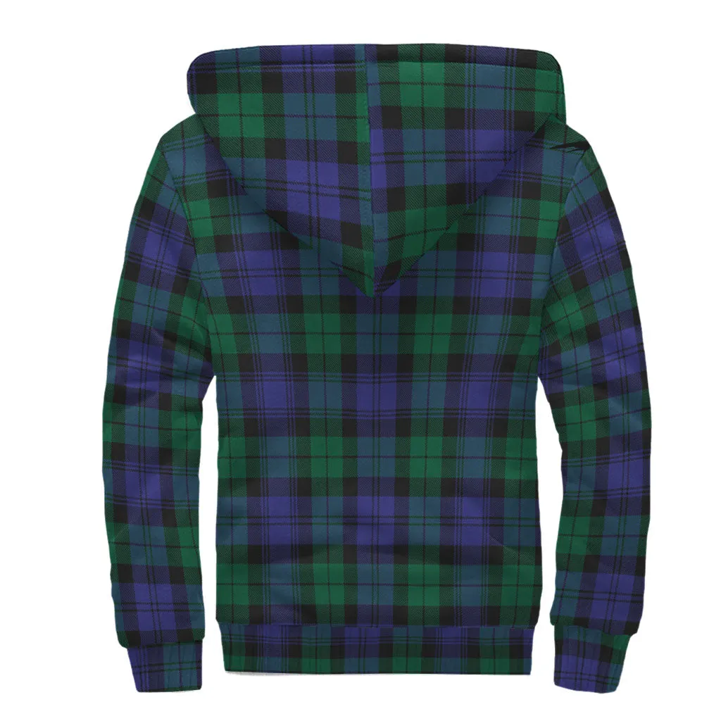 Black Watch Modern Tartan Sherpa Hoodie with Family Crest