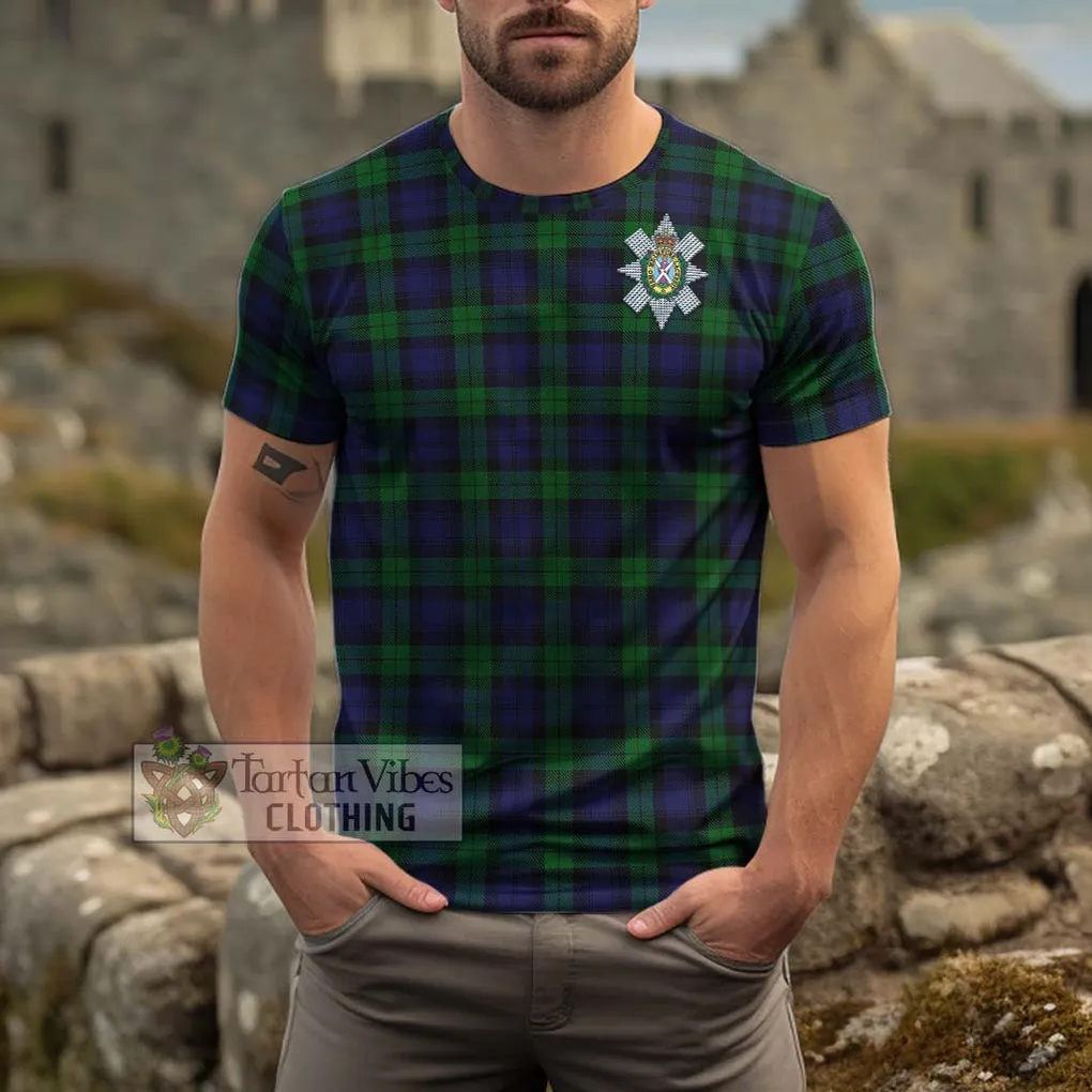 Black Watch Tartan Cotton T-Shirt with Family Crest