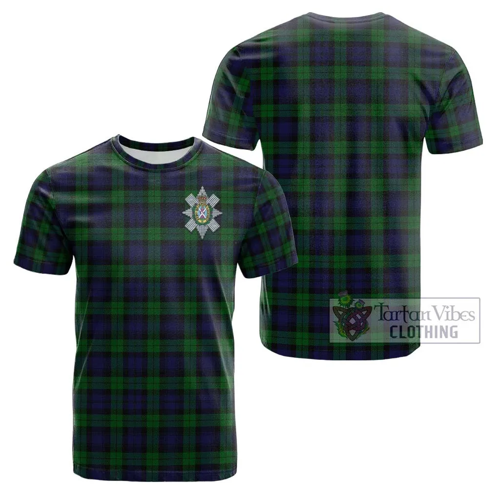 Black Watch Tartan Cotton T-Shirt with Family Crest