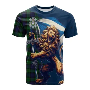 Black Watch Tartan Family Crest Cotton T-shirt with Scottish Majestic Lion